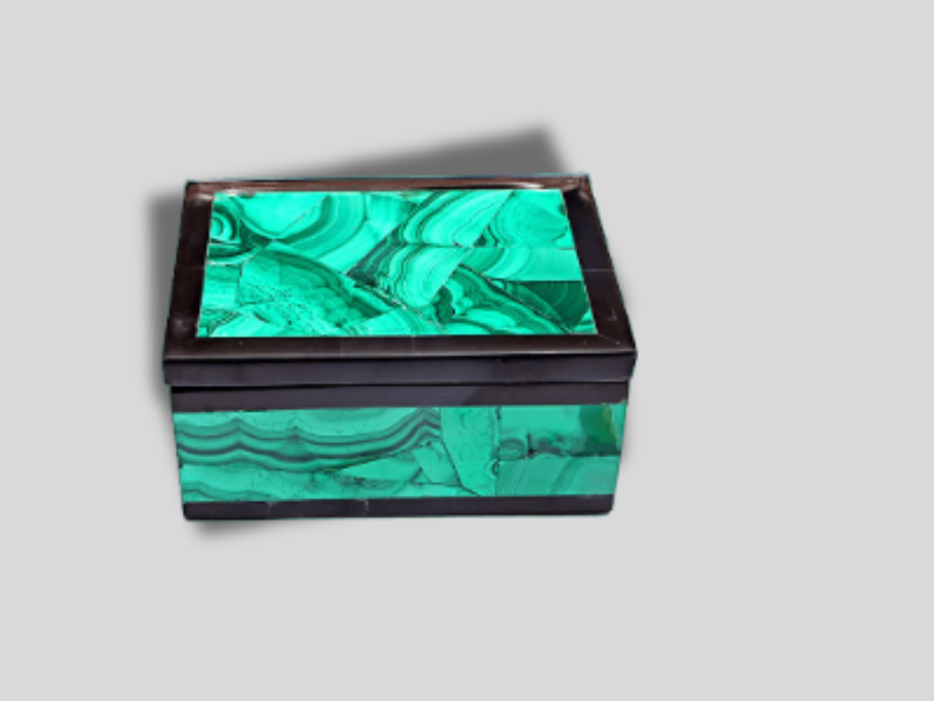 Indian Marble Jewelry Box Organizer Handmade Random Malachite Centerpiece